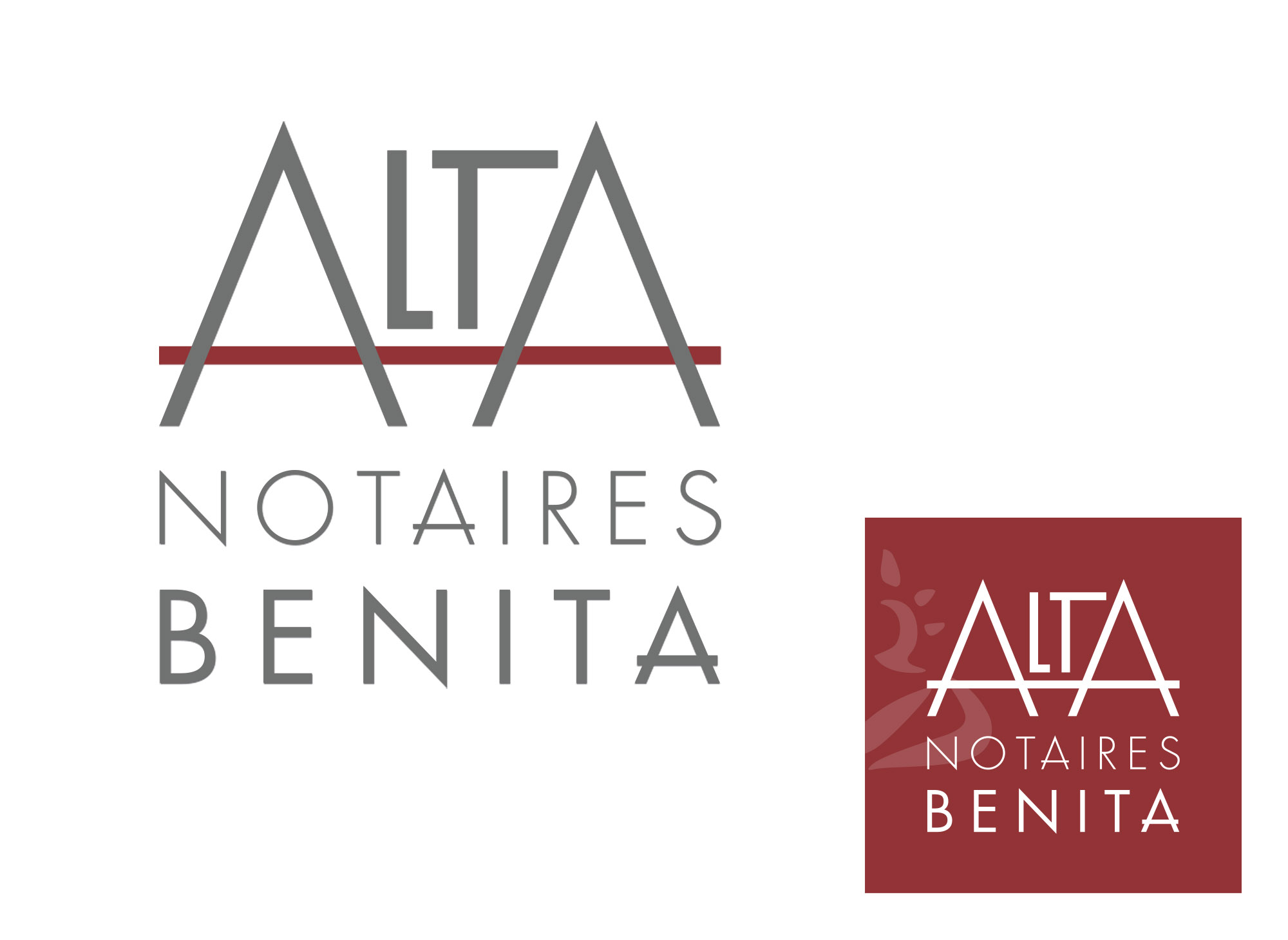Identité visuelle d'une officine notariale Alta Notaires Bénita