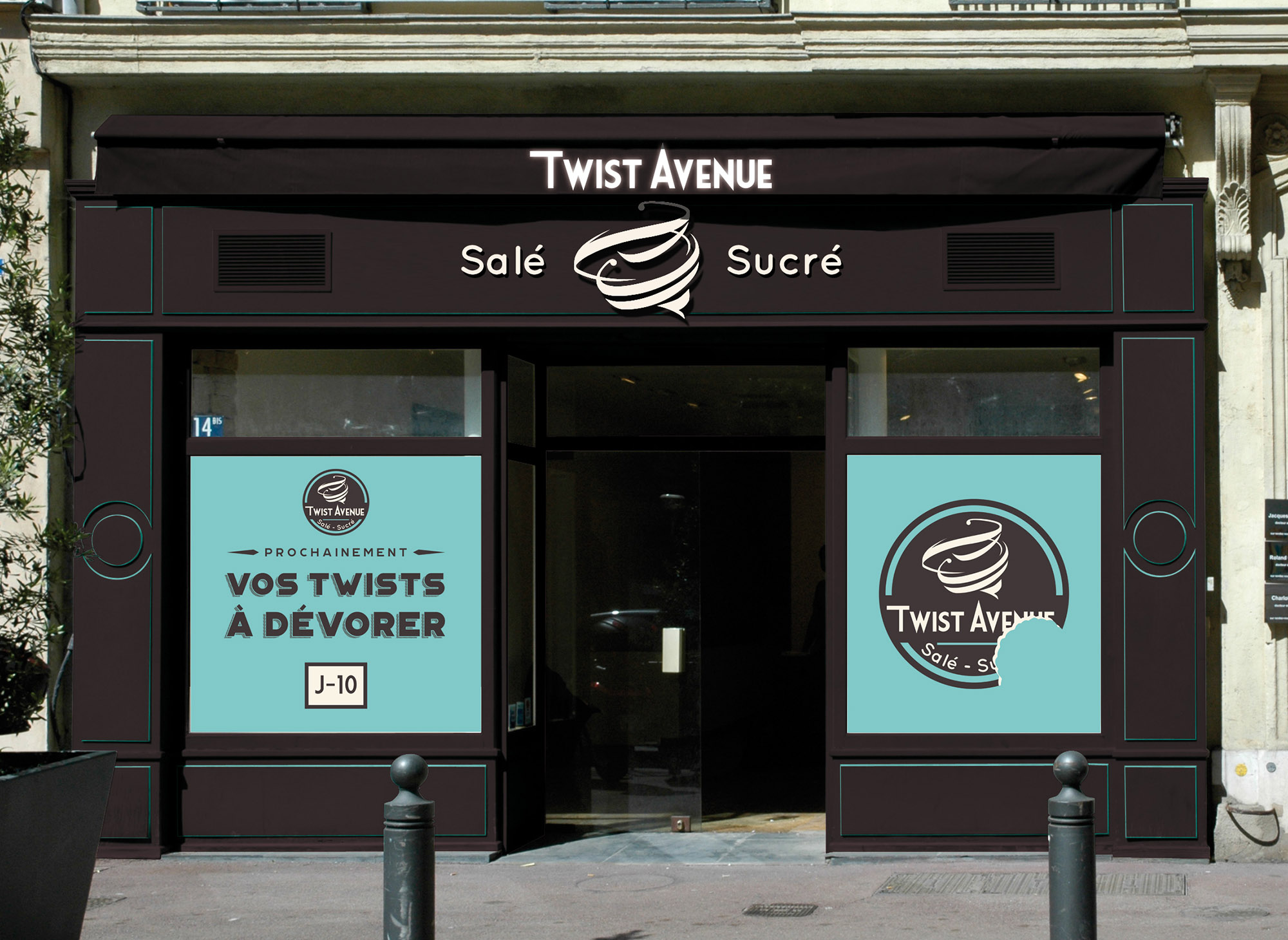 Identité visuelle pour Twist Avenue : Logo, enseigne, stickers j-10…