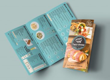 Brochure commerciale A4 2 plis roulés pour le restaurant Twist Avenue